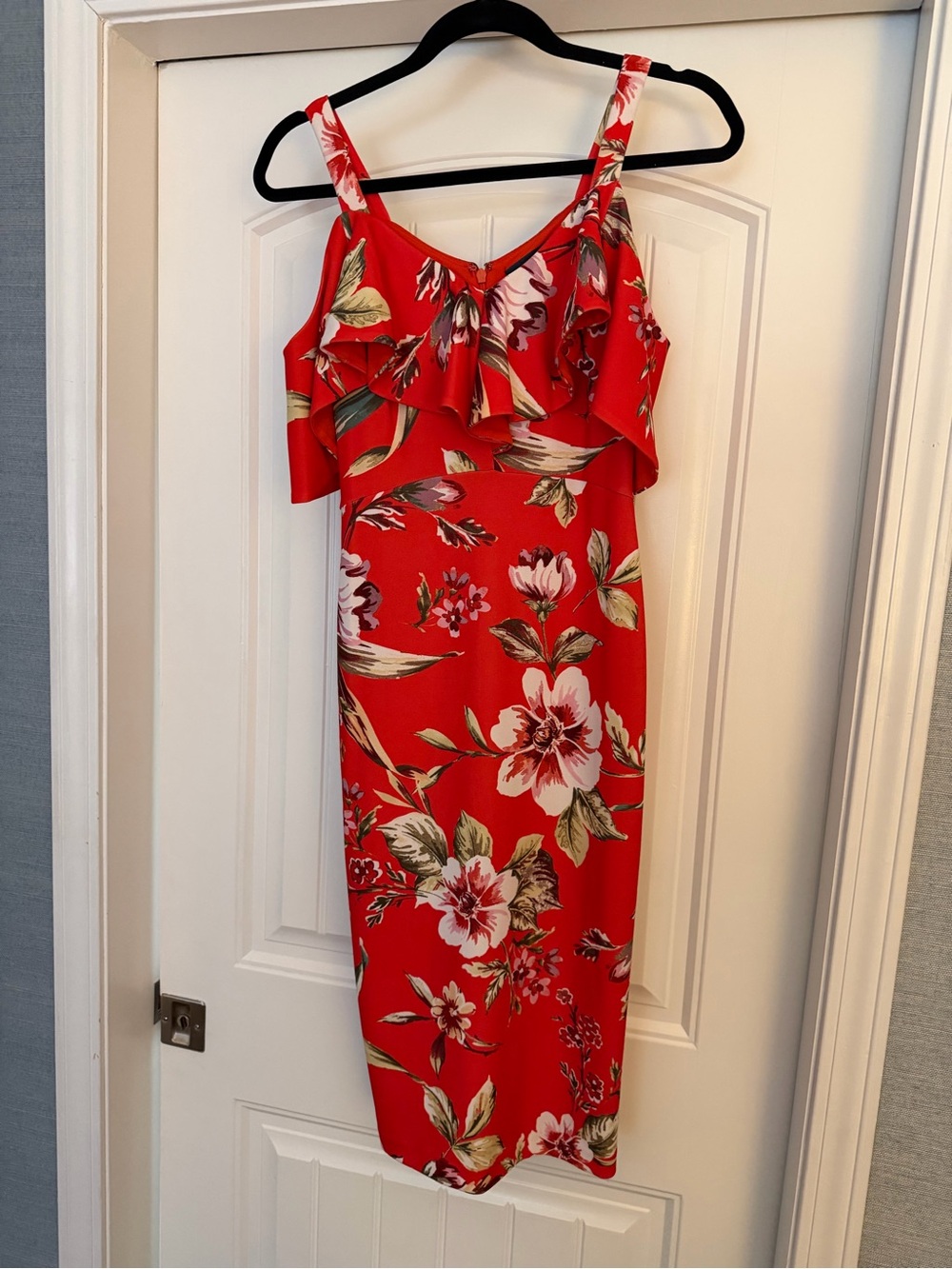 Rachel Roy Red Floral Ruffle Midi Dress